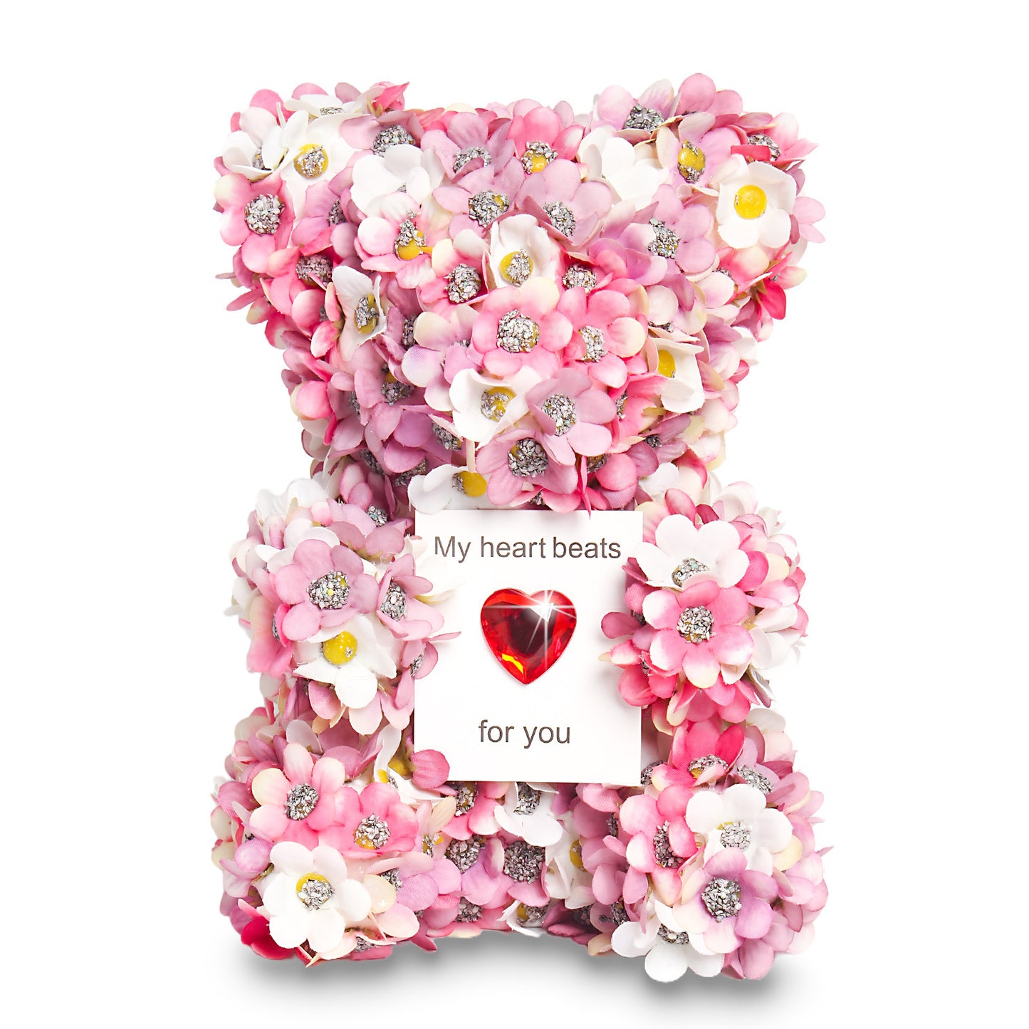 Handmade Pink Flower Teddy Bear - Unique Valentine’s Day Gift