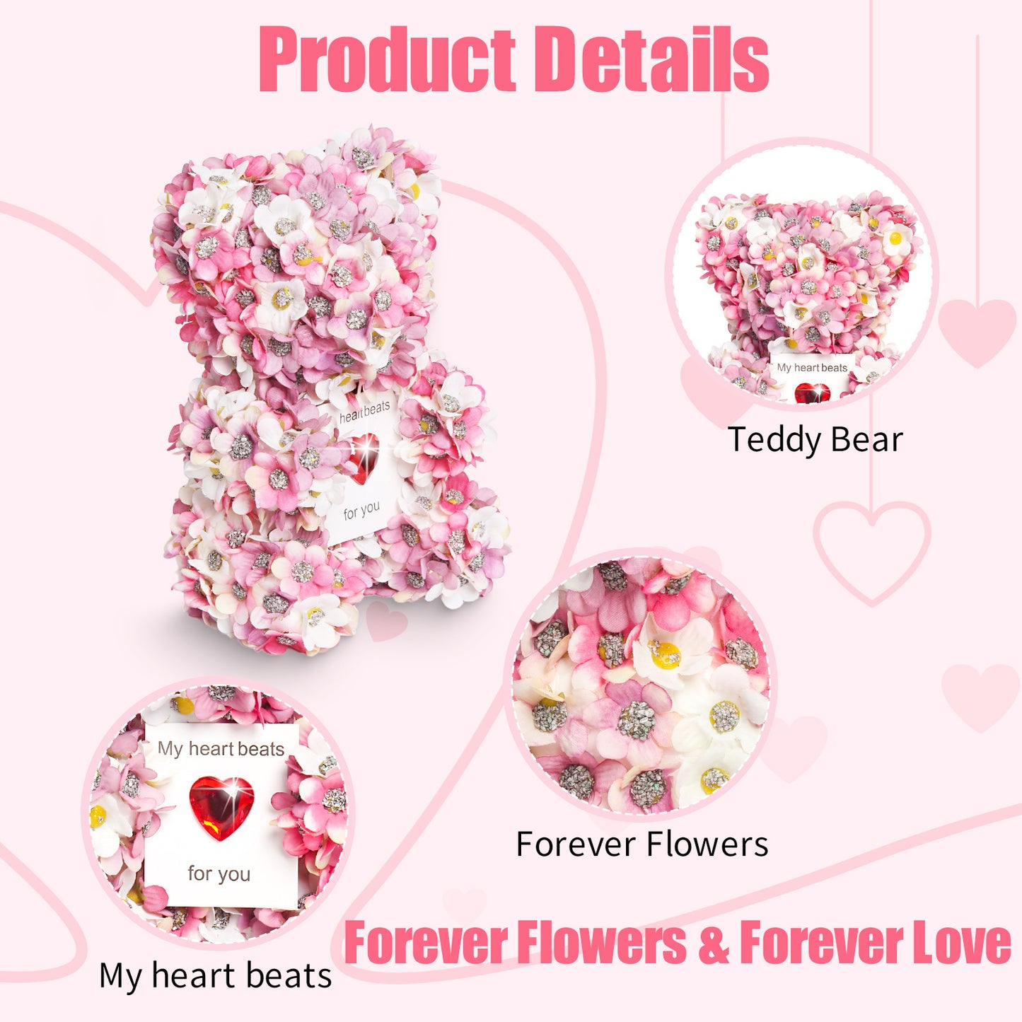 Handmade Pink Flower Teddy Bear - Unique Valentine’s Day Gift