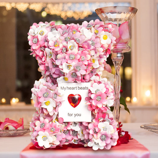 Handmade Pink Flower Teddy Bear - Unique Valentine’s Day Gift