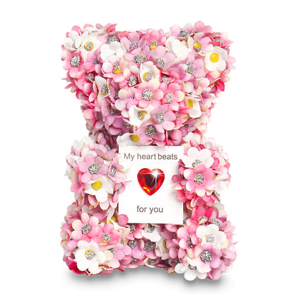 Handmade Pink Flower Teddy Bear - Unique Valentine’s Day Gift